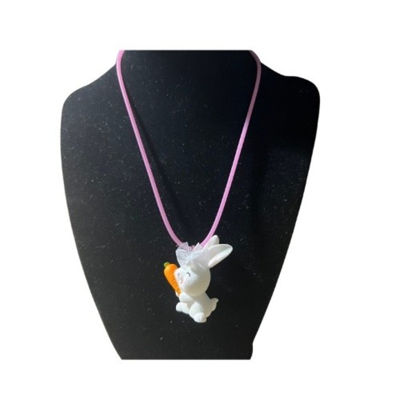 1  Homco style Easter Playful White Bunny Rabbit Children's Necklace - Picture 2 of 4